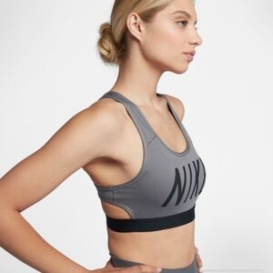 NIKE CLASSIC DRI-FIT SPORTS BRA. GRAY/BLACK. SIZE: MEDIUM